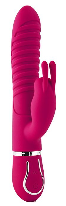 Ярко-розовый вибратор 10-SPEED MAGIC BUNNY со стимулятором клитора - 22 см.