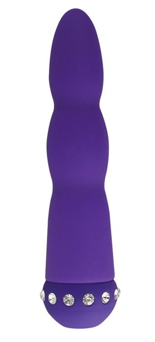 Фиолетовый вибратор WAVY WAND со стразами - 14 см.