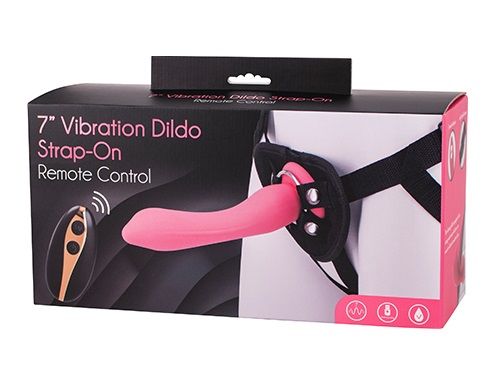 Розовый поясной фаллоимитатор с вибрацией 7INCH VIBRATION DILDO STRAP-ON - 18 см.