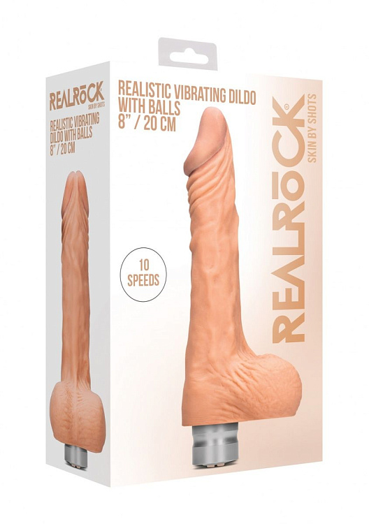 Телесный вибратор Vibrating Dildo With Balls - 20 см.