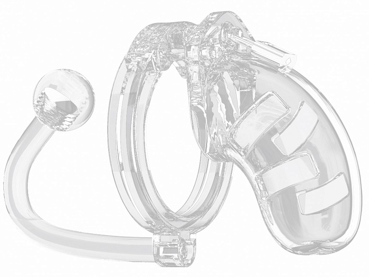 Прозрачный мужской пояс верности Cage With Plug 10 со съемной анальной пробкой