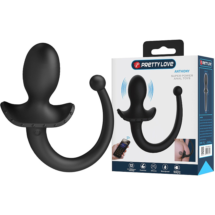 Черная анальная вибропробка с хвостом Anthony