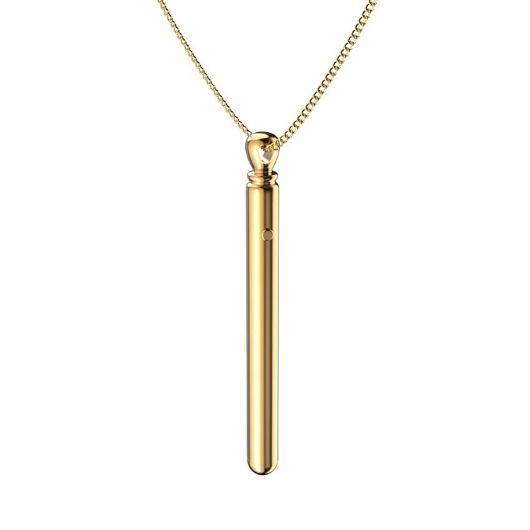 Золотистая подвеска-вибратор Genie Flirting Pen