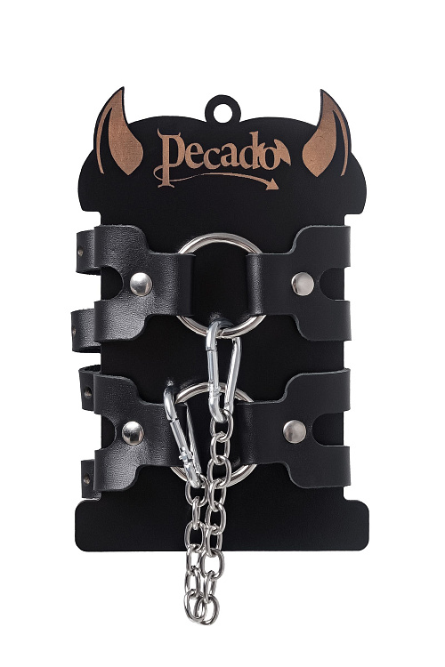 Черные кожаные оковы из двух ремешков