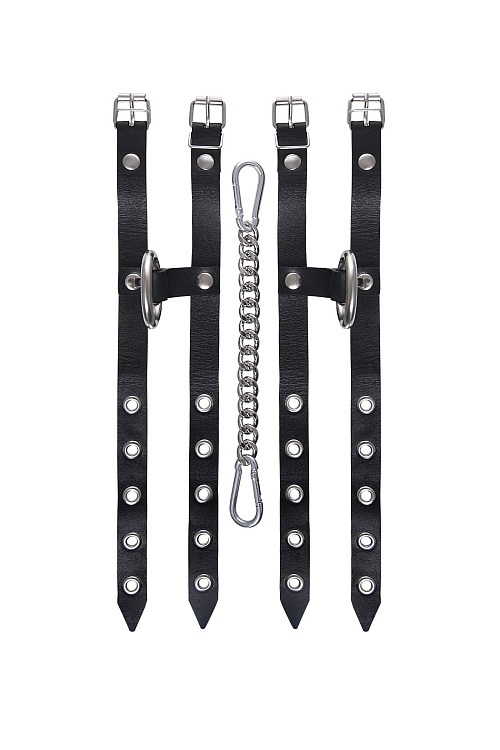 Черные однослойные кожаные оковы из двух ремешков