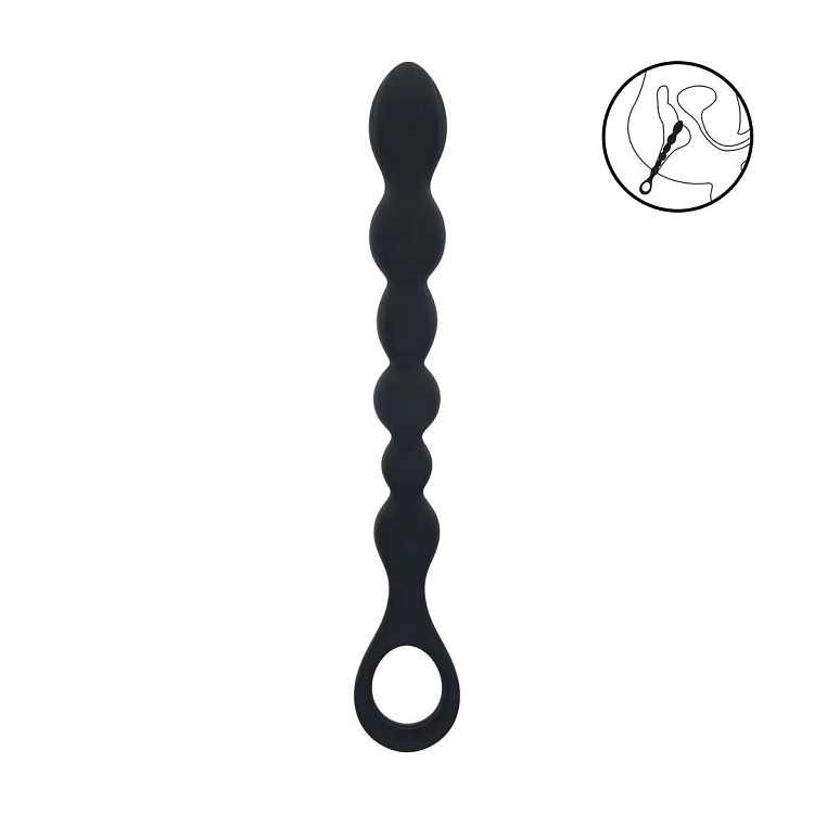 Черная силиконовая цепочка Beaded Snake Silicone Anal Probe with Loop - 26 см.