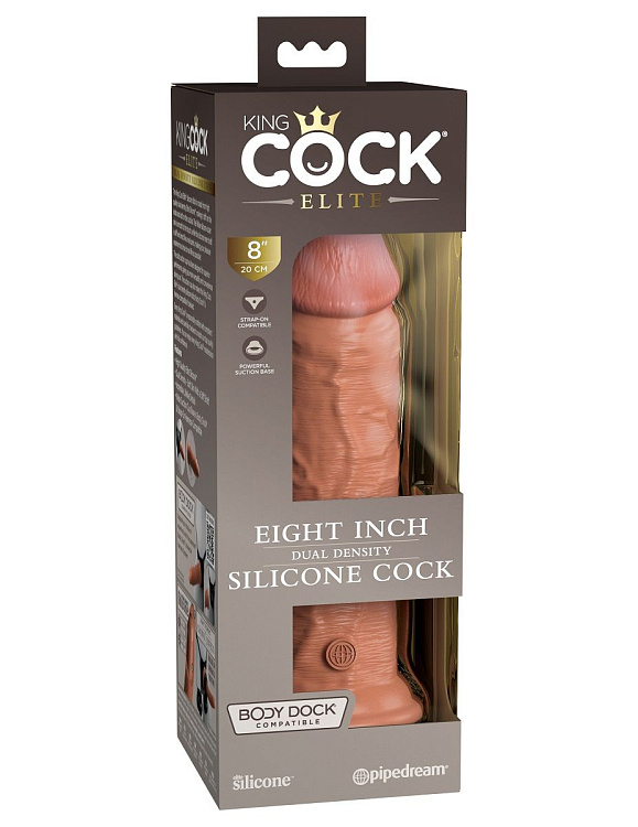Кофейный фаллоимитатор 8  Silicone Dual Density Cock - 22,8 см.