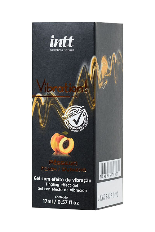 Жидкий массажный гель INTT VIBRATION Peach с ароматом персика и эффектом вибрации - 17 мл.