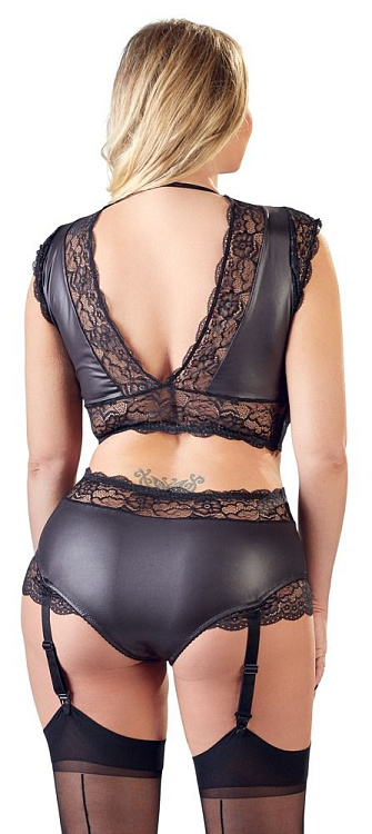 Чувственный wet-look комплект с кружевной отделкой