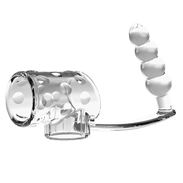 Прозрачная насадка на пенис и мошонку с анальным стимулятором Rilley