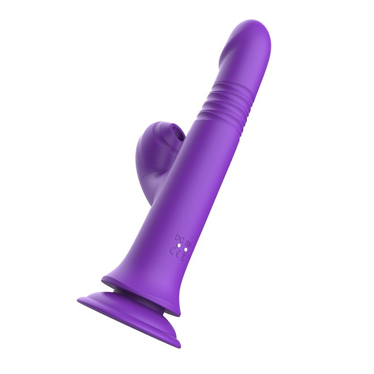 Фиолетовый вибратор-кролик на присоске - 23,8 см.