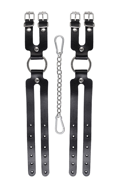 Черные кожаные оковы из двух ремешков