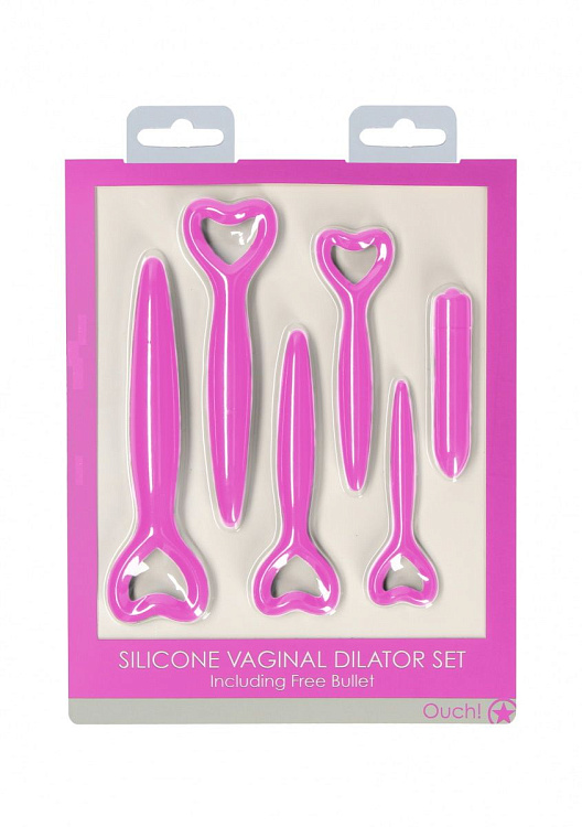 Набор розовых вагинальных расширителей с вибропулей Silicone Vaginal Dilator Set