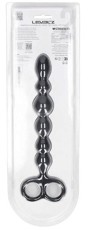 Черная анальная цепочка Beaded Silicone Anal Probe with Double Loop - 24 см.