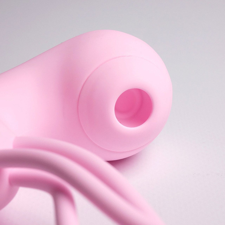 Розовый вакуумный стимулятор клитора с вагинальными виброшариками