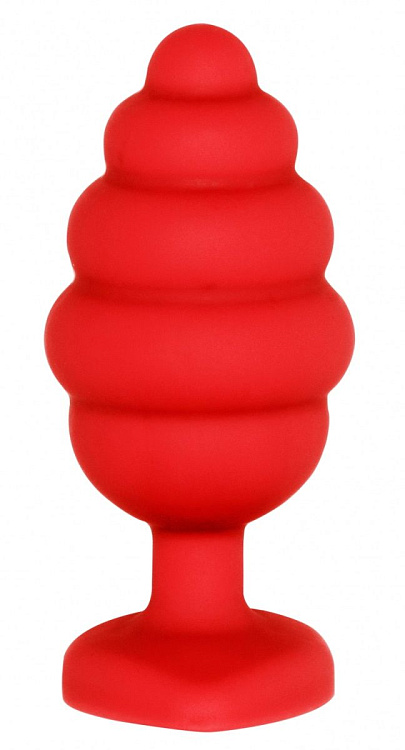 Красная анальная пробка Regular Ribbed Diamond Heart Plug - 7 см.