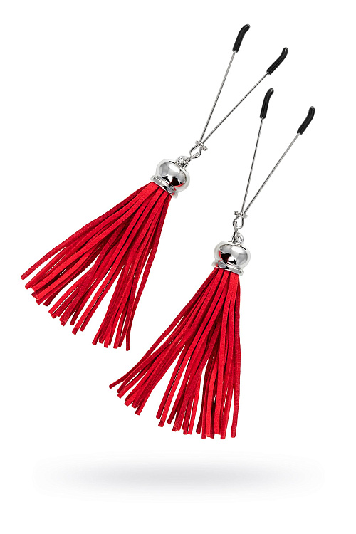 Зажимы на соски «Вилки» с красными кисточками из замши