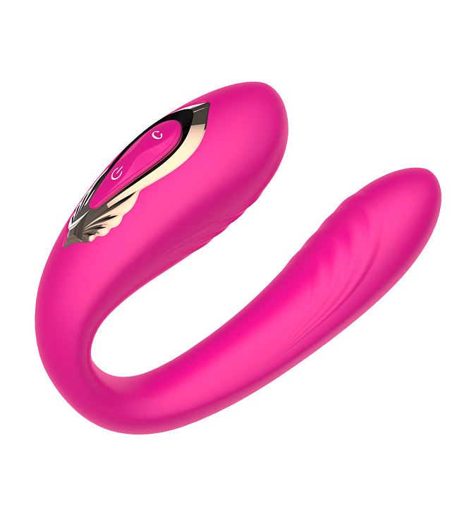 Розовый U-образный вибратор с вращающейся вагинальной частью