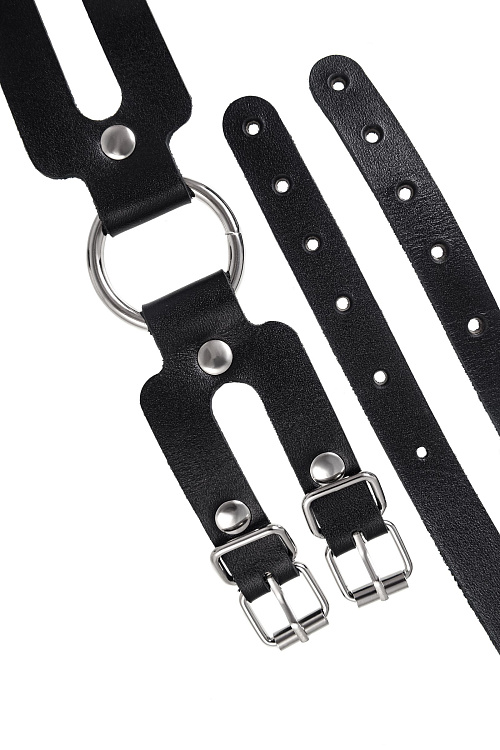 Черные кожаные оковы из двух ремешков