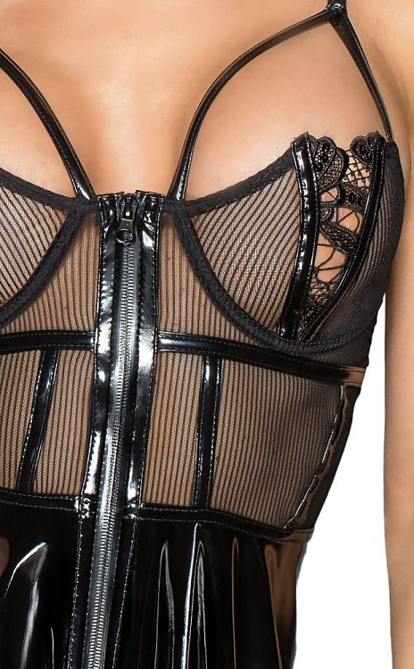 Полупрозрачное платье-бюстье с лаковыми элементами