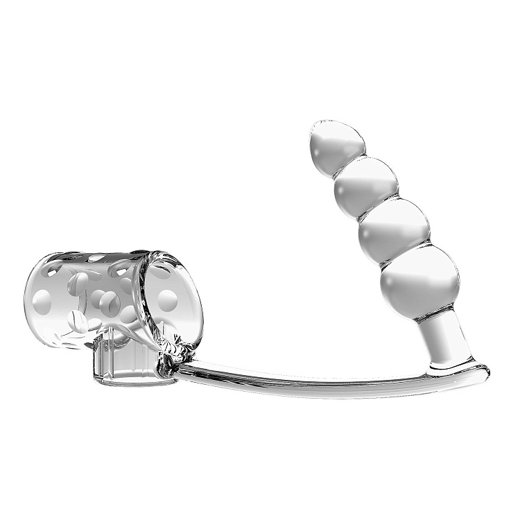 Прозрачная насадка на пенис и мошонку с анальным стимулятором Rilley