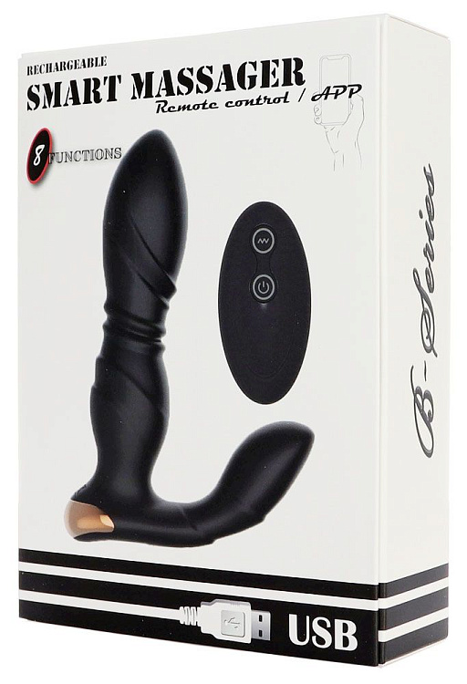 Черный L-образный вибромассажер простаты с пультом ДУ