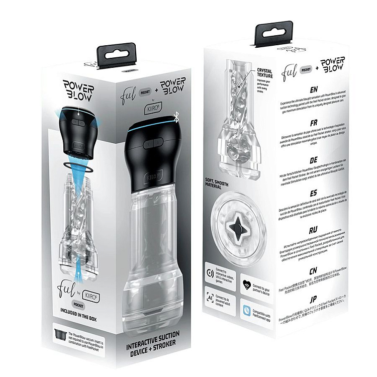 Набор PowerBlow   Feel Pocket Stroker Crystal: мастурбатор и интерактивная насадка