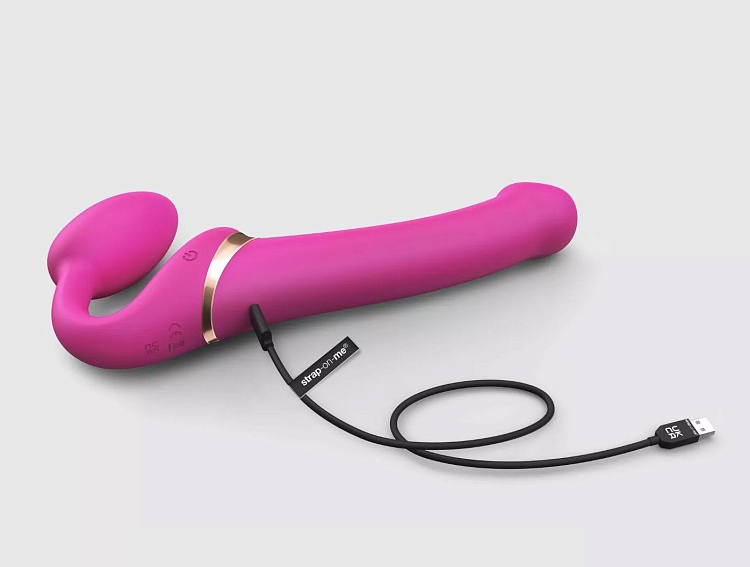 Ярко-розовый безремневой страпон Multi Orgasm Bendable Strap-On size XL с клиторальной стимуляцией