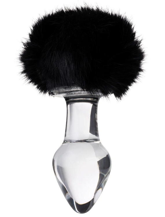 Стеклянная анальная втулка с черным хвостиком - 13,5 см.