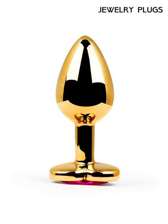Золотистая анальная пробка с малиновым кристаллом - 9 см.