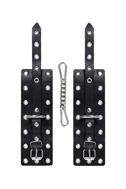 Черные кожаные однослойные наручники с люверсами