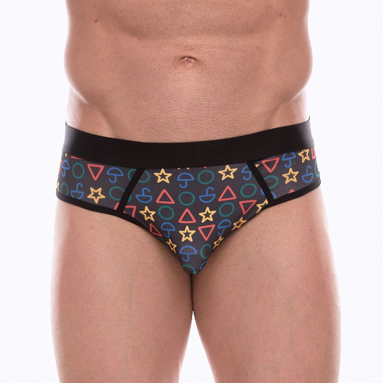 Темно-серые мужские трусы-джоки с принтом в виде цветных значков
