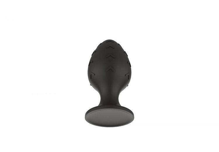 Черная малая силиконовая анальная пробка с рельефом в виде галочек