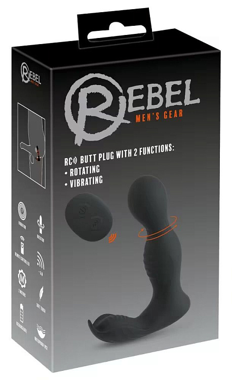 Черная анальная пробка с вибрацией, вращением и пультом ДУ RC Butt Plug with 2 Functions