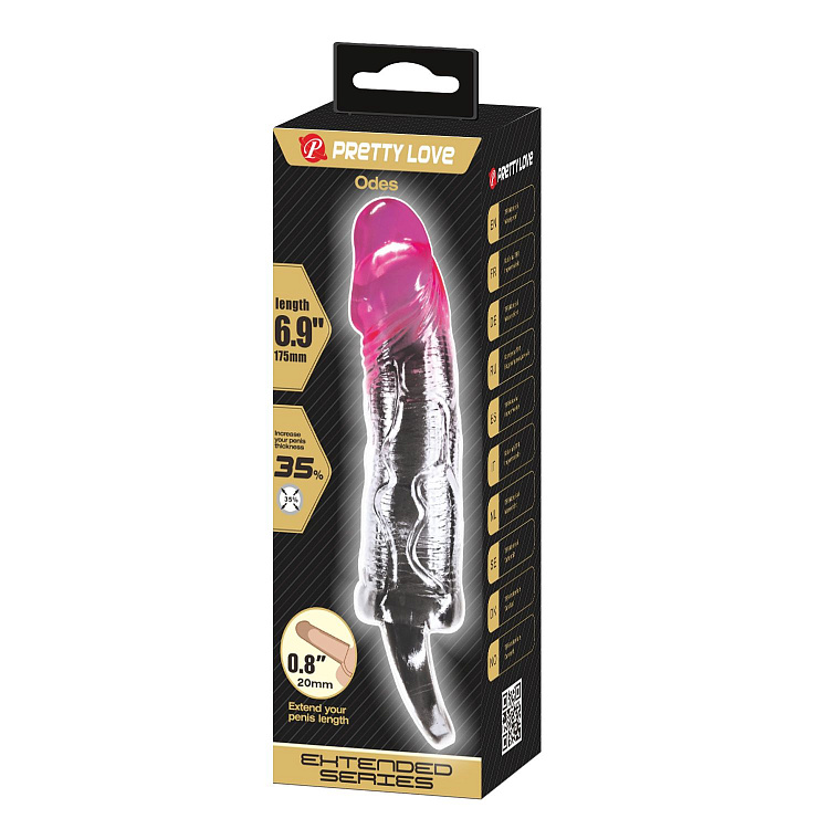 Прозрачная насадка-удлинитель с подхватом мошонки Odes - 17,5 см.