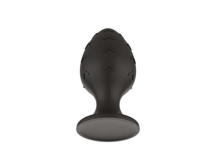 Черная средняя силиконовая анальная пробка с рельефом в виде галочек