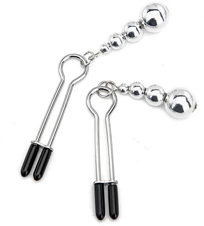 Серебристые зажимы на соски с бусинами