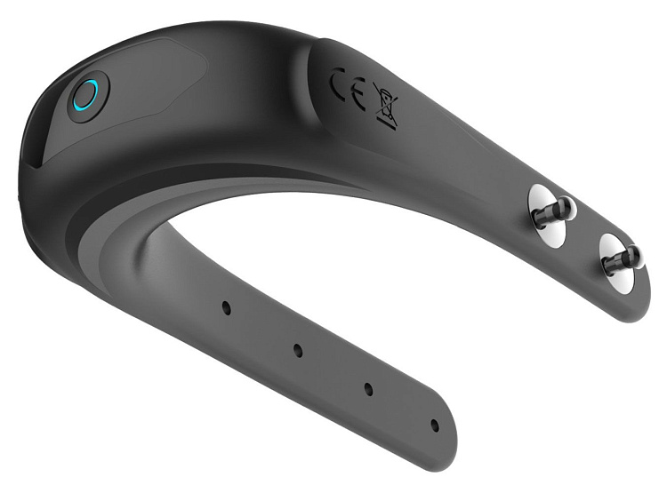 Черное эрекционное виброкольцо на ремешках