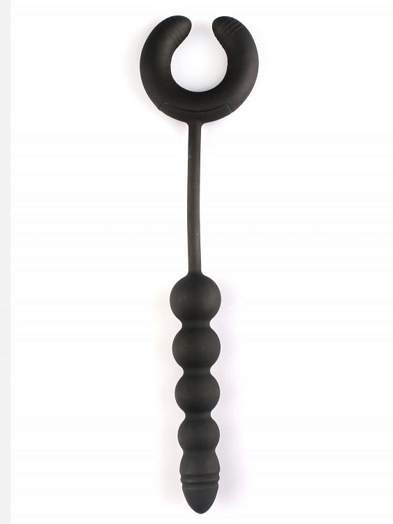 Черный анальный вибростимулятор с эрекционным кольцом