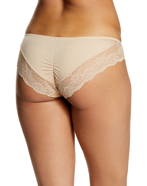 Бежевые трусы-танга с отделкой из эластичного кружева
