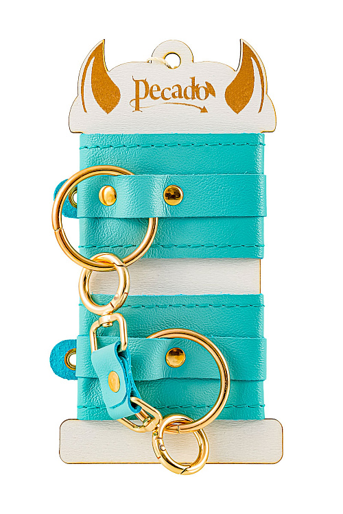 Голубые однослойные кожаные наручники