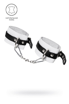 Бело-черные мягкие оковы с одним ремешком и люверсами