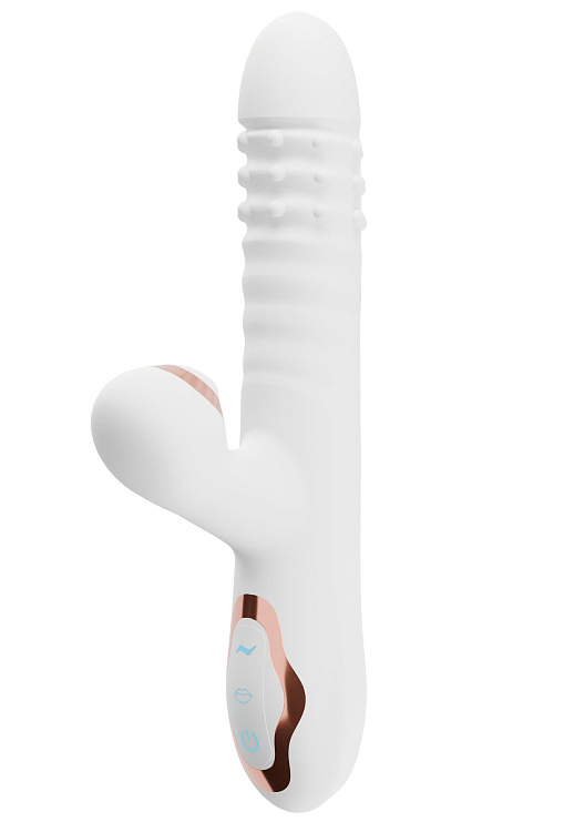 Белый вибратор-кролик с вращающимися шариками и вакуумной стимуляцией
