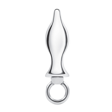 Металлический плаг с кольцом Stainless Steel Metal Tapered Butt Plug With Loop Hardware - 10 см.