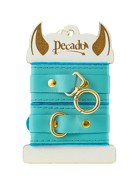 Голубые двуслойные кожаные наручники-браслеты