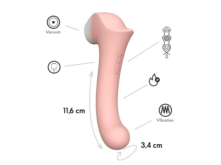 Персиковый вакуумный вибростимулятор с нагреваемой ручкой Halo 2 - 22,5 см.