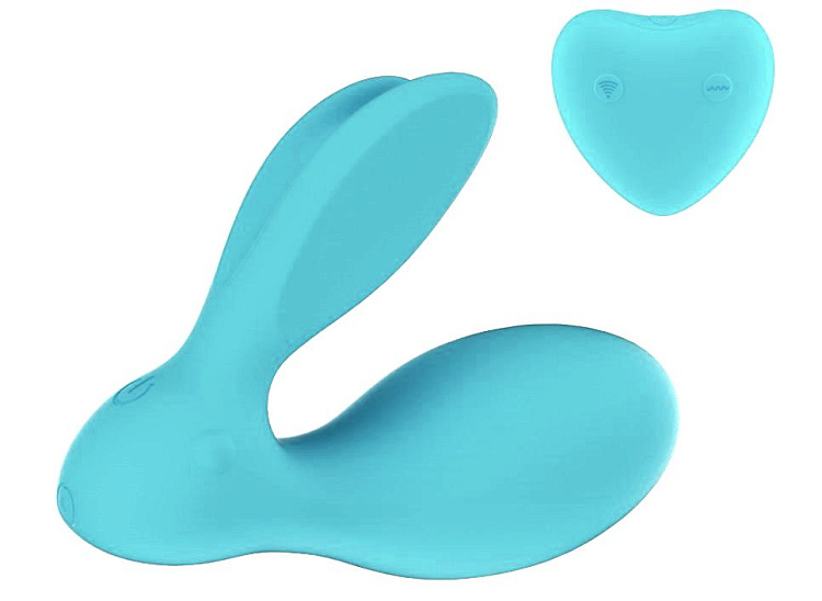 Мятный мини-вибратор в форме зайчика с пультом ДУ