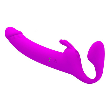 Лиловый безремневой страпон с вибрацией Zanini