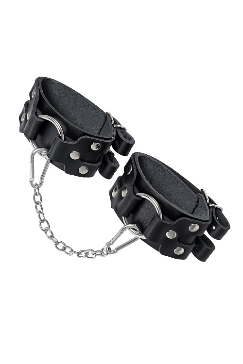 Черные кожаные оковы с двумя ремешками